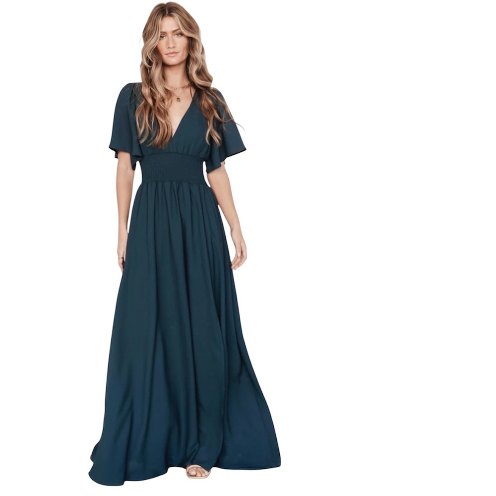 Baltic Born XL Topaz Verona Smocked Matte Chiffon Maxi Dress Bump Friendly